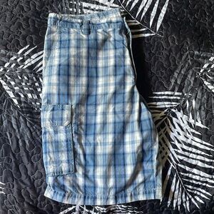 Blue Plaid Cargo Shorts